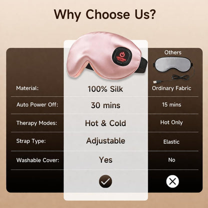Cordless Eye Mask with Heat and Cooling, Silk Heated Eye Mask for Dry Eyes, Eye Relief, Timed Shutdown, 3 Temperature, Eye Mask for Travel, Washable Cover, Pink