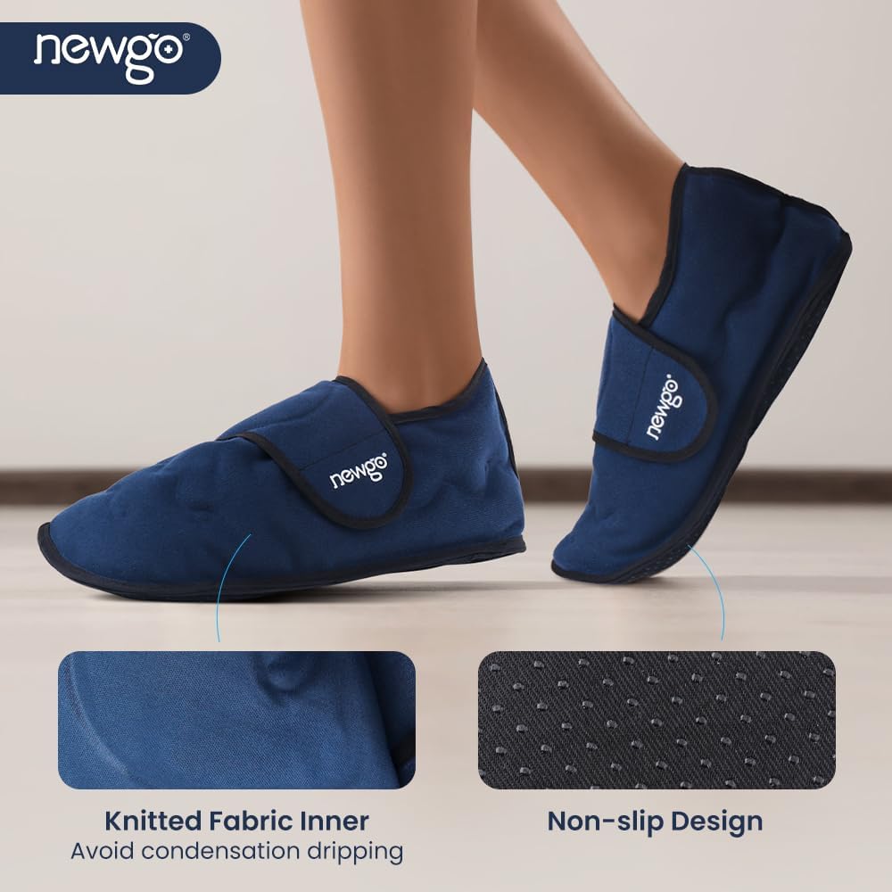 NEWGO Foot Ice Pack Slippers for Foot Heel and Arch Pain Relief, 2 Pack Reusable Gel Cooling Slippers for Plantar Fasciitis, Achilles Tendonitis, Toe Injuries, Heel Spurs