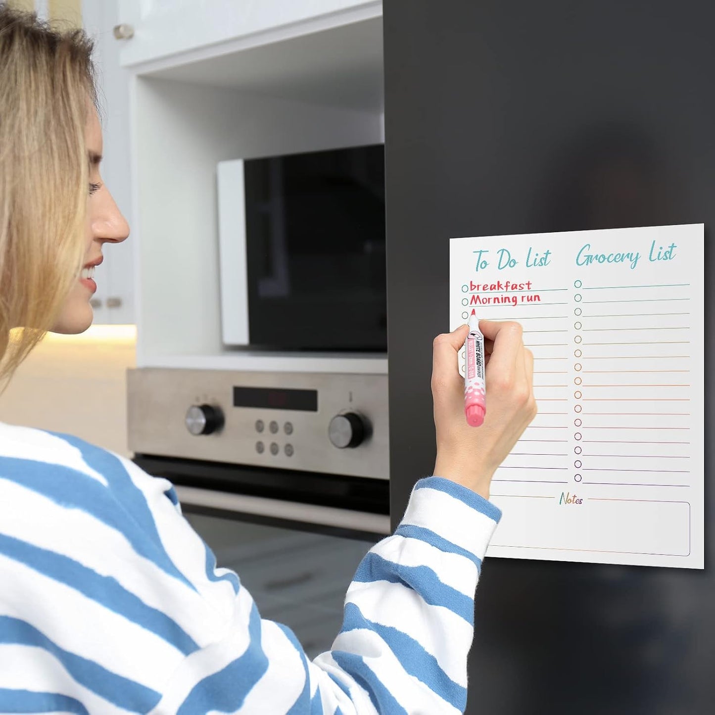 Gueevin 2 Pcs Magnetic Dry Erase Grocery List for Fridge 10" x 12" Magnet White Board Sheet with 8 Whiteboard Markers 2 Eraser Reusable for Refrigerator Kitchen Locker Cabinet Door(Gray Line)