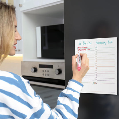 Gueevin 2 Pcs Magnetic Dry Erase Grocery List for Fridge 10" x 12" Magnet White Board Sheet with 8 Whiteboard Markers 2 Eraser Reusable for Refrigerator Kitchen Locker Cabinet Door(Gray Line)