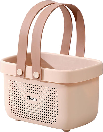 JiatuA Plastic Storage Basket with Handle Portable Shower Caddy Tote Organizer Basket Bin for Bathroom Kitchen Dorm Room Bedroom, Green | Sturdy Drainage Large Capacity Organizer Basket with Silicone Handles for Bathroom Kitchen Bedroom College Dorm