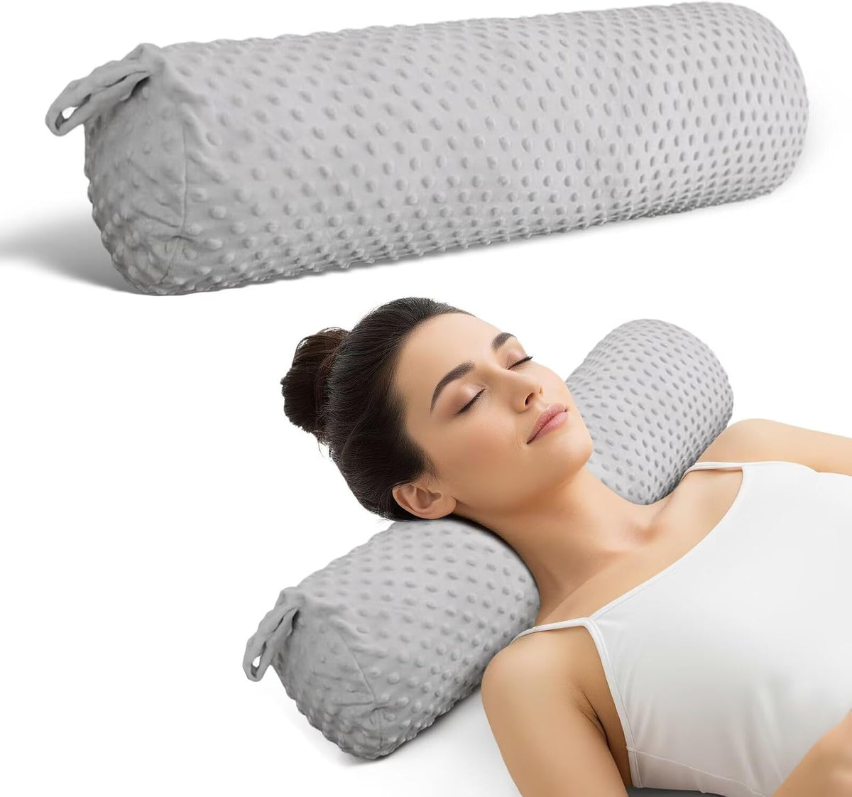 Cervical Neck Roll Pillow for Girl Bed Decoration Blush Pink 24in