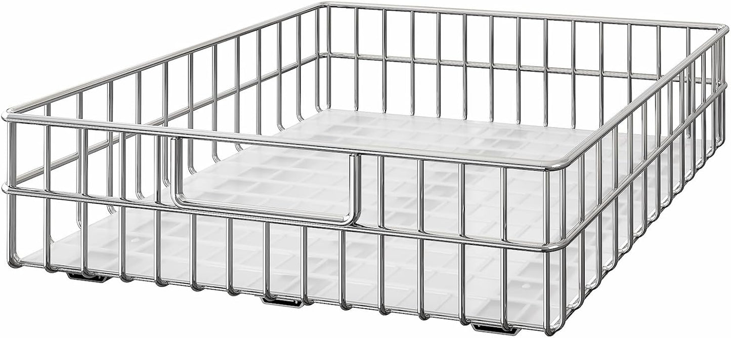 Pull out Cabinet Organizer, Stainless Steel 2-Pack Slide out Drawer with Silent Full-Extension Slides, Adhesive Roll out Can Spice Storage Basket Shelf Rack for Pantry, Kitchen, Bathroom, Home Closet