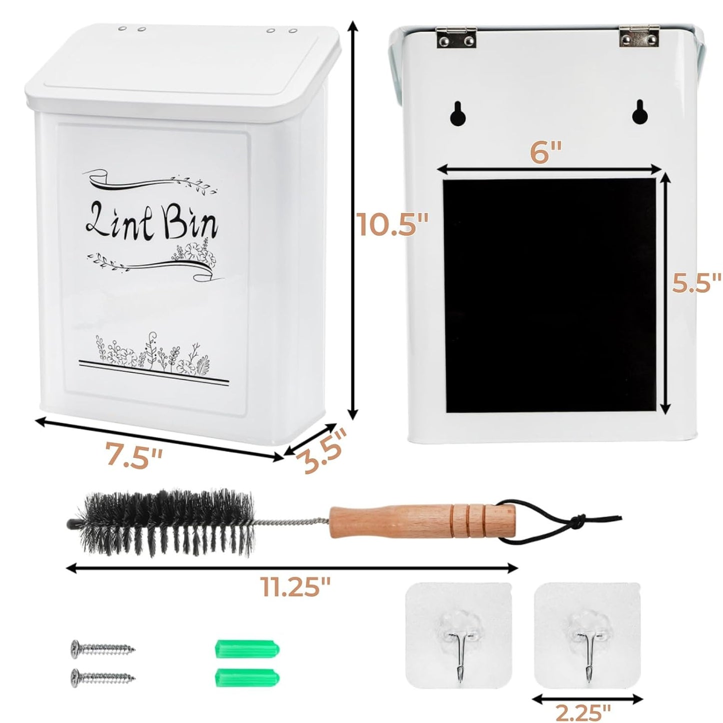 Tlence Magnetic Lint Bin for Laundry Room, Wall Mounted Dryer Lint Trash Can with Brush and Lid for Dryer, Space Saving Metal Lint Basket for Laundry Room Decor