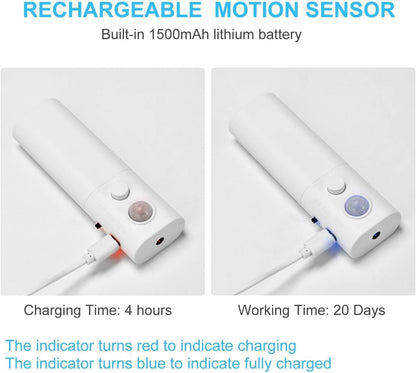 Rechargeable Motion Sensor LED Strip for Cabinet (2Pack-6.6FT, Cool White) | Motion Activated, 1500mAh Battery, Cuttable, Auto On/Off, Self-Adhesive, for Kitchen, Stairwell, Hallway, Garage, Basement