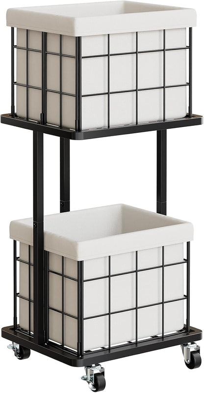 120L Vertical Laundry Sorter,3 Tier Metal Rolling Laundry Basket | Slim Tall Laundry Hamper 3 Section with wheels and 3 Removable Bags for Small Spaces, Dorm, Bathroom, Laundry Room, White