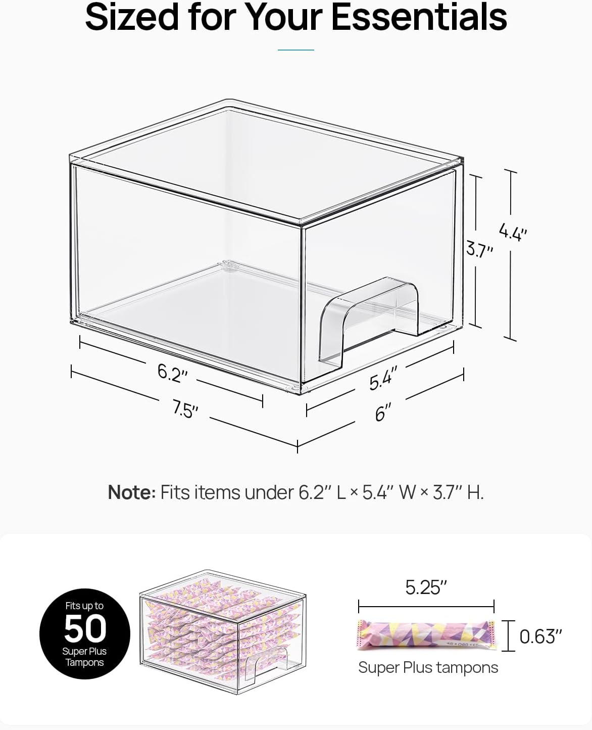 Vtopmart 4 Pack Small Clear Stackable Storage Drawers, Fits Narrow Spaces | Multi-Use Plastic Bins for Bathroom Cabinet Organizer, Makeup, Desk, Vanity, Undersink, Medicine ,Keeps Small Items Organized