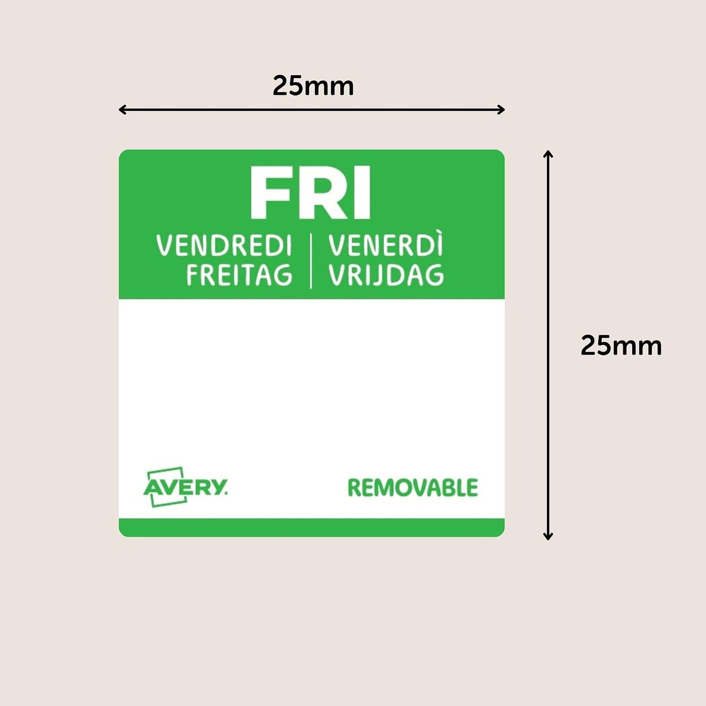 Avery Removable, Hand Writable, Food Day Labels, Wednesday, Strong Adhesive, 25 x 25 mm, Red, 1000 Labels, Preprinted Design (DLSWEDREV-1000)