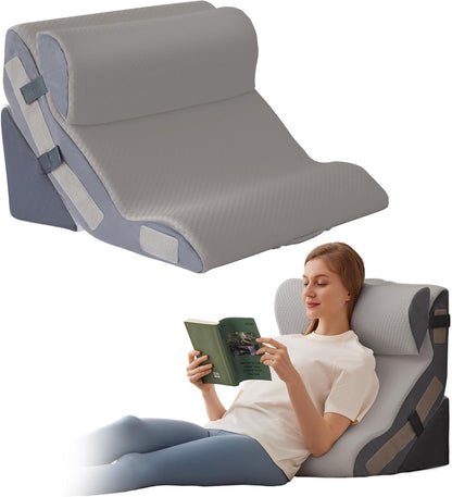 Ahpmeoa Wedge Pillow Set for After Surgery, Back Pillow for Bed Sitting up, 10-in-1 Foam Wedge Pillow for Acid Reflux & Back Pain Relief, Post Surgery Pillow for GERD & Snoring, White
