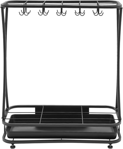 Industrial Metal Umbrella Holder Stand with 18 Slots & 20 Hooks, Free Standing Entryway Organizer with Removable Drip Tray Heavy-Duty Rust-Proof Design for Home, Office, Hotel, Patio Decor