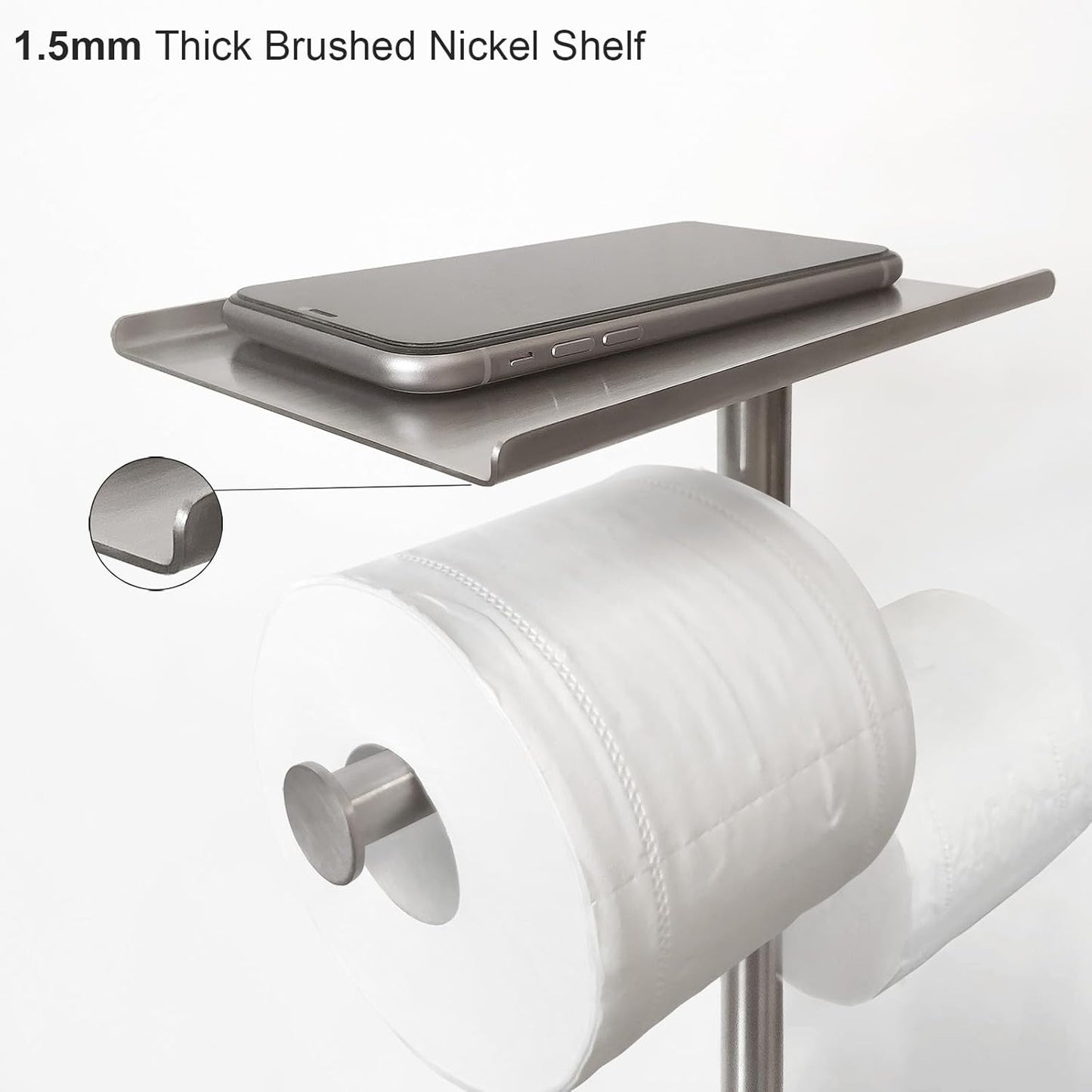 GZILA Toilet Paper Holder Stand with Shelf, Marble Base Heavy Free Standing Toilet Paper Double Roll Holders SUS304 Stainless Steel Brushed Nickel, Storages 4 Reserve Rolls Dispenser