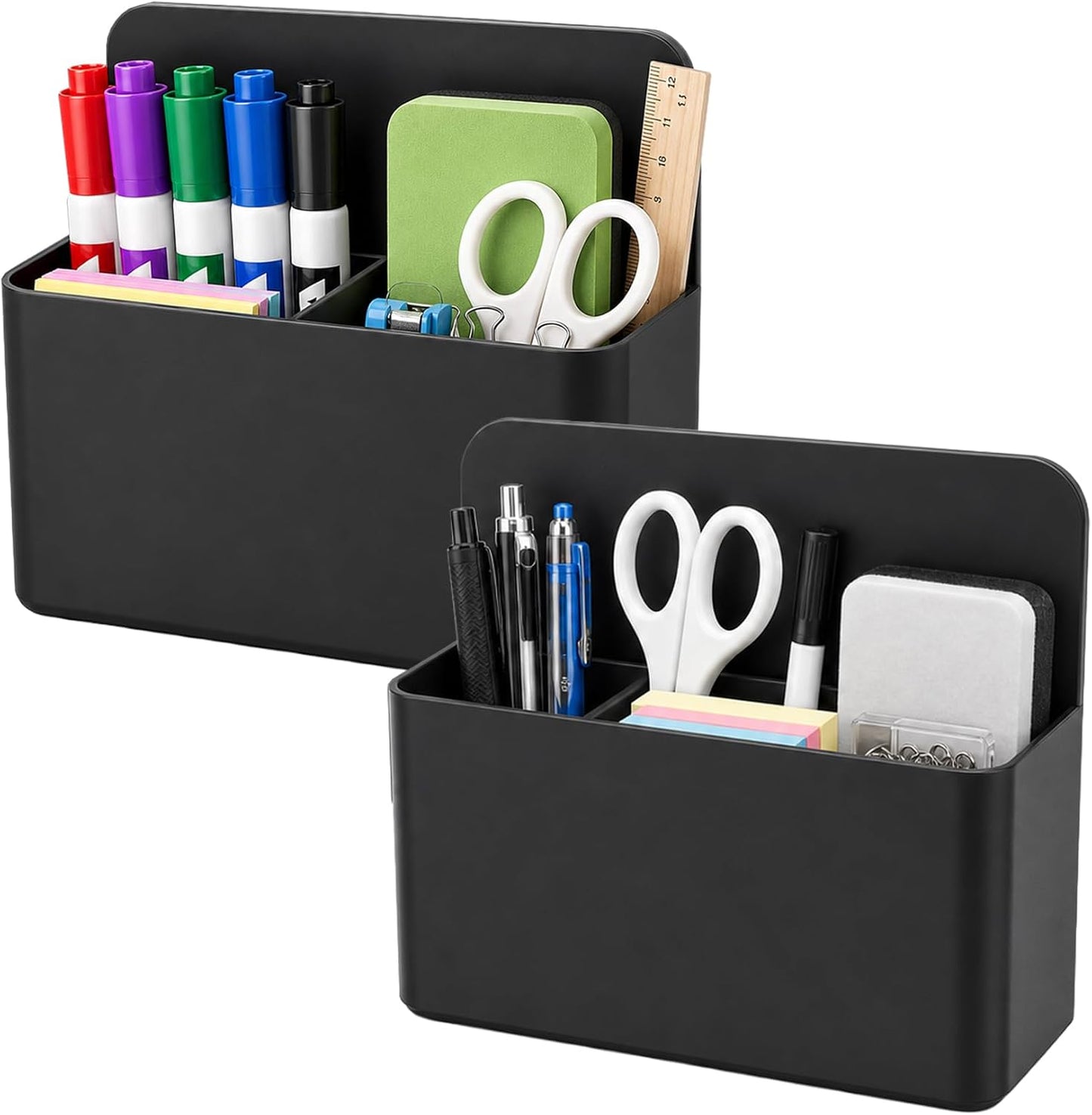 Magnetic Pencil Pen Holder, 2 PCS Magnetic Dry Erase Marker Holder for Whiteboard, Black White Magnet Storage Pencil Cup Case Fridge Organizers Locker Accessories for Office School Teacher Must Haves