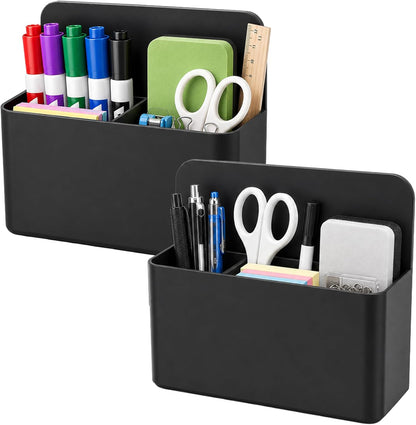 Magnetic Pencil Pen Holder, 2 PCS Magnetic Dry Erase Marker Holder for Whiteboard, Black White Magnet Storage Pencil Cup Case Fridge Organizers Locker Accessories for Office School Teacher Must Haves