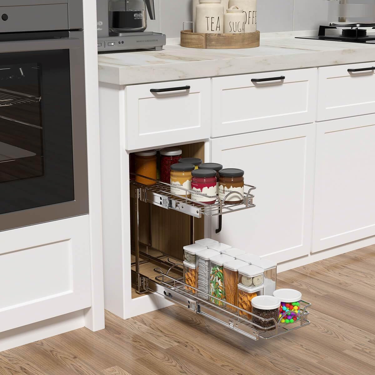 OCG Pull Out Cabinet Organizer (15" W x 21" D), Pull out Drawers, Cabinet Pull Out Shelves for Base Cabinet Organization in Kitchen Bathroom Pantry, Bottom Mount, Chrome Finish