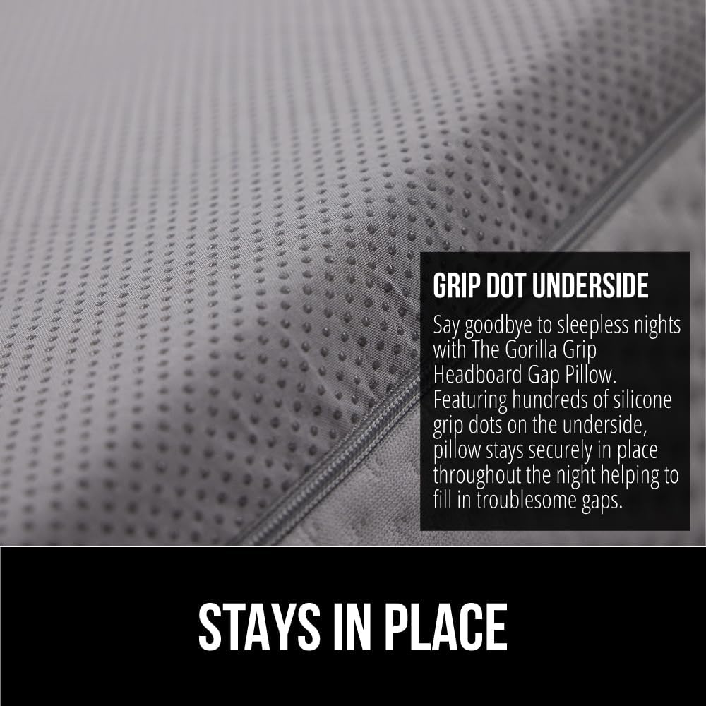 GORILLA GRIP Patented Bed Wedge Pillow for Headboard Gap, Filler Between Mattress Gaps, Comfortable Supportive High Density Cushioned Foam Pillows, Stay in Place Gripping Dots, King Soft Gray