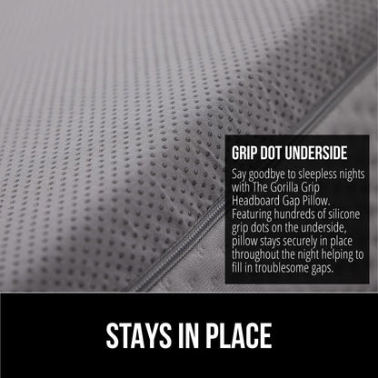 GORILLA GRIP Patented Bed Wedge Pillow for Headboard Gap, Filler Between Mattress Gaps, Comfortable Supportive High Density Cushioned Foam Pillows, Stay in Place Gripping Dots, King Soft Gray
