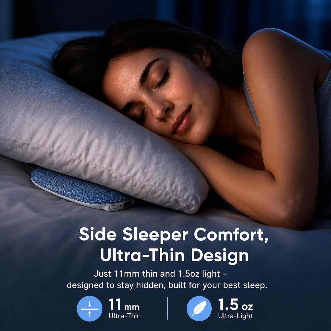Under Pillow Bone Conduction Speakers, FFNIXOO Sleep Sound Machine with Built-in White Noise, Pillow Speakers for Sleeping Wireless Streaming, Private Side Sleeper Speaker (Blue)