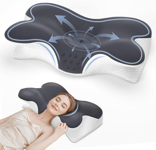 Cervical Neck Pillow for Neck Pain Relief,Mellow Sleep Pillow,Memory Foam Neck Pillow for Sleeping,Orthopedic Neck Support Pillow for Back Stomach Sleepers,Ergonomic Pillow with Pillow Covers