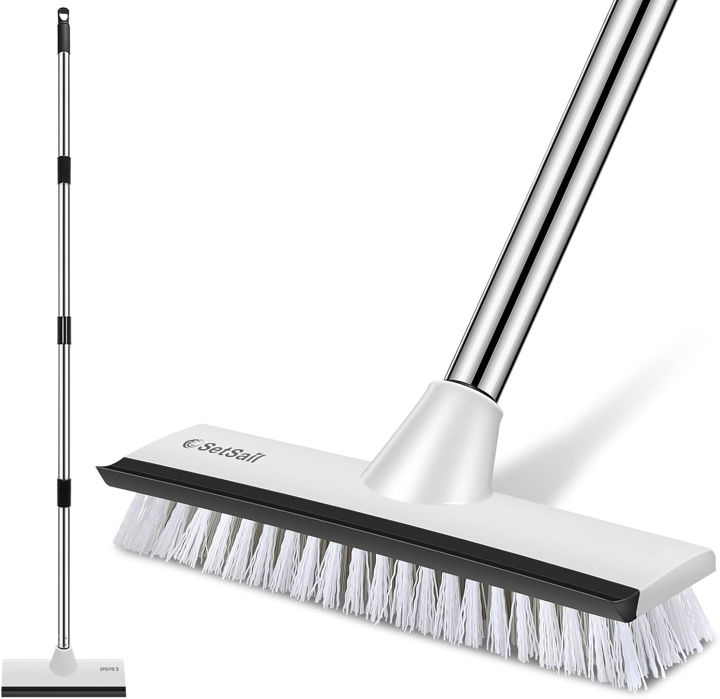 SetSail Floor Scrub Brush with 51-Inch Long Adjustable Handle 2 in 1 Scrape Brush Stiff Bristle Floor Scrubber for Cleaning Shower Bathroom Garage Kitchen Wall Deck Tub Tile | 2 in 1 Scrape Brush Stiff Bristle Floor Scrubber for Cleaning Shower Bathroom
