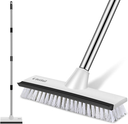 SetSail Floor Scrub Brush with 51-Inch Long Adjustable Handle 2 in 1 Scrape Brush Stiff Bristle Floor Scrubber for Cleaning Shower Bathroom Garage Kitchen Wall Deck Tub Tile | 2 in 1 Scrape Brush Stiff Bristle Floor Scrubber for Cleaning Shower Bathroom