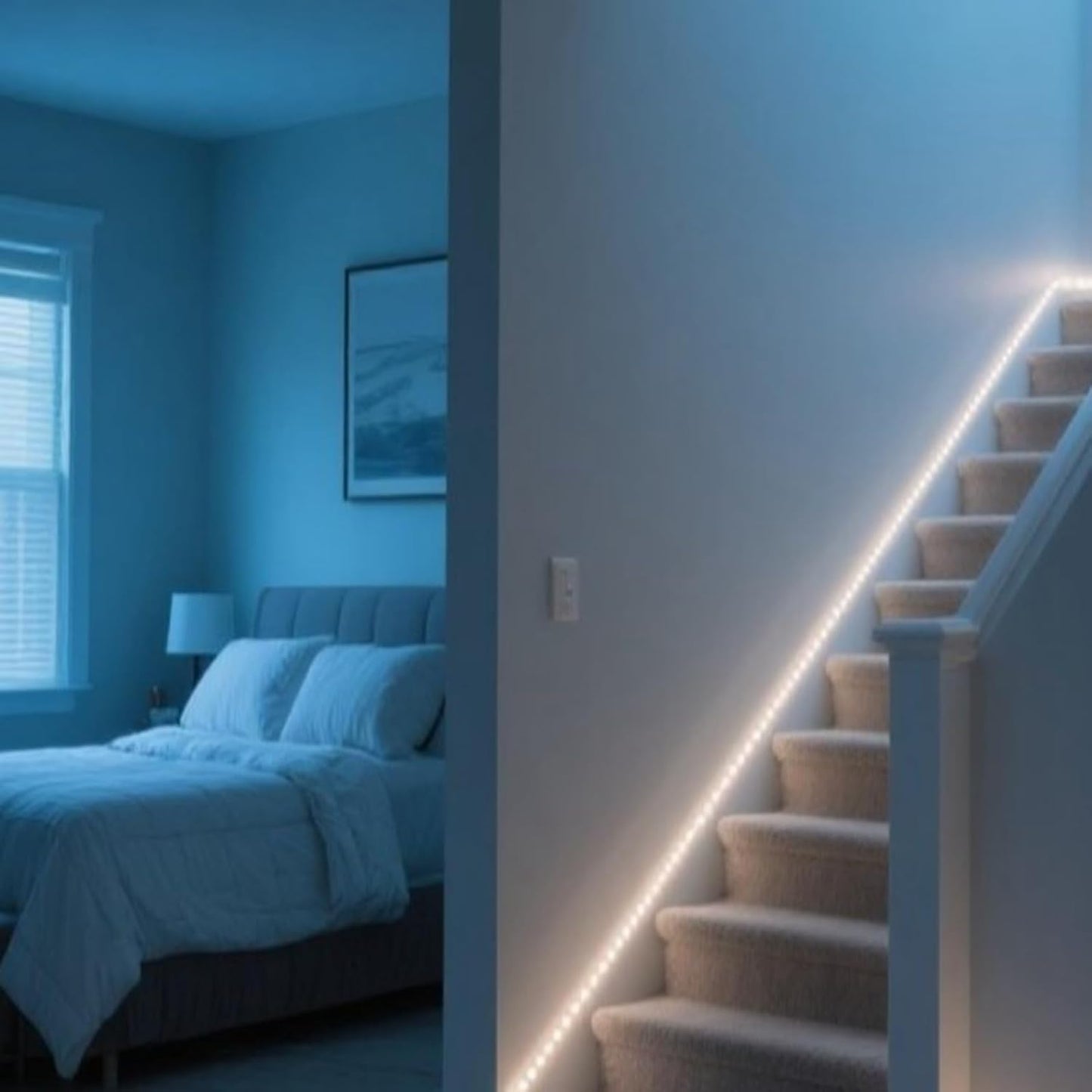 Dual Sensor Stair Light Strip, Double Motion Activated Sensor LED Strip Light for Stairway (Power Adapter (16.4FT Cable), Warm White 3000K (16.4FT White Light Strip))