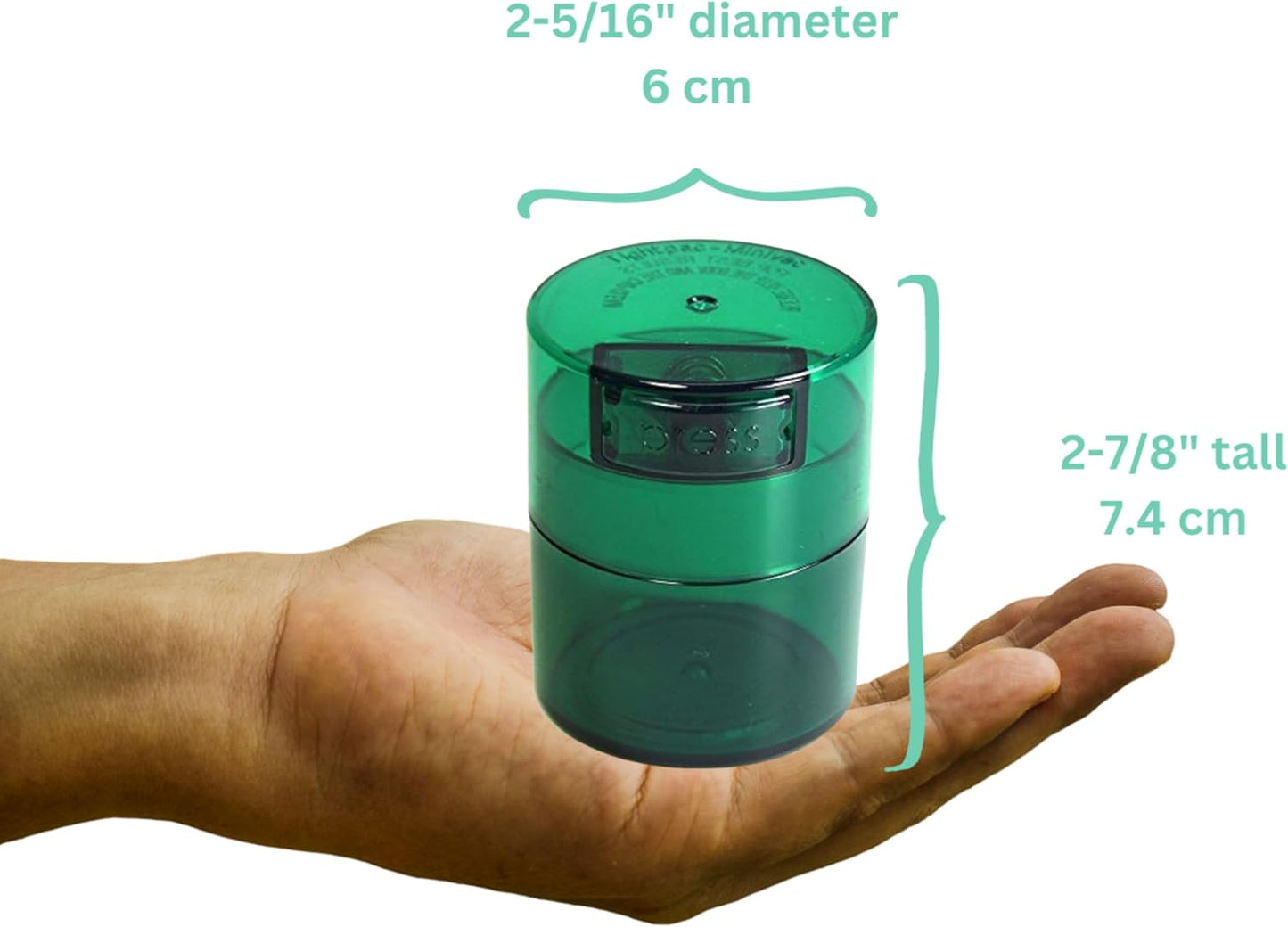 Minivac - 10g to 30 grams Airtight Multi-Use Vacuum Seal Portable Storage Container for Dry Goods, Food, and Herbs - Green Clear