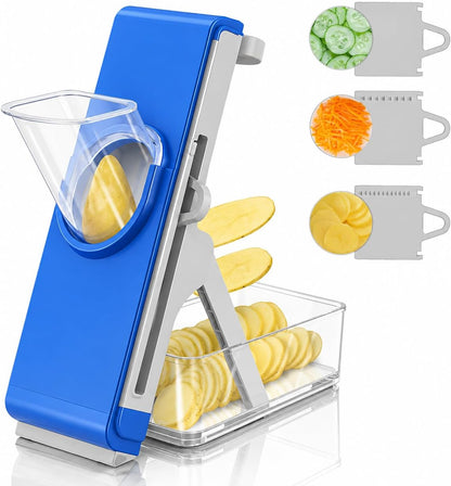 Eletronova Safe Mandoline Slicer for Kitchen, Vegetable Slicer with Container, French Fry Cutter, All in 1 Julienne Slicer for Potato, Thickness Adjustable, Detachable Blade (Green)