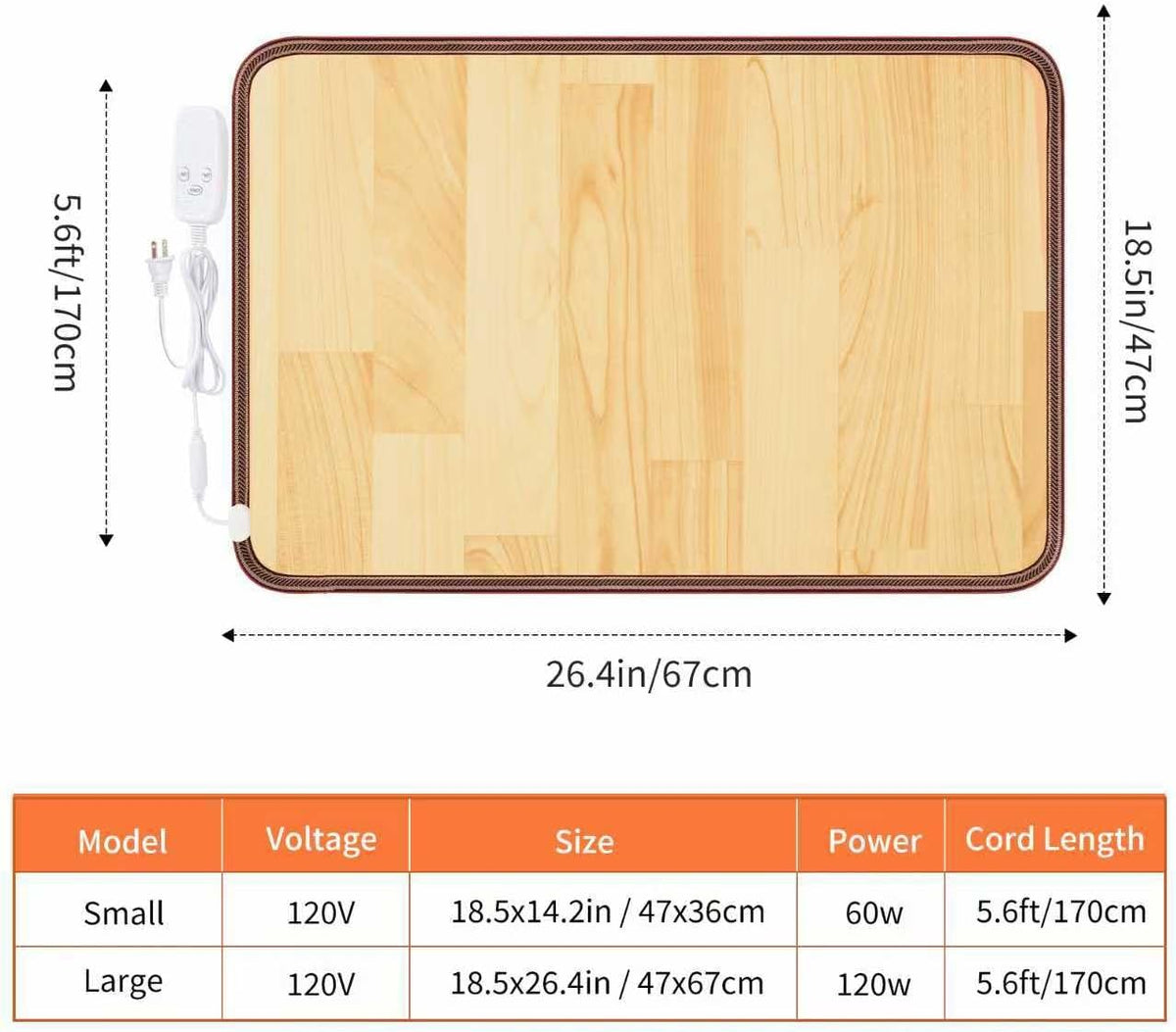 Heated Floor Mat, Foot Warmer Under Desk, Feet Heating Pad with 10 Heat Settings and Timer, Fast Heating for Office, Home, Study Play Room 120V 60W 18.5x14.2 inch SZ