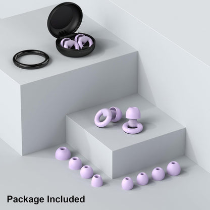 JUSTRVN Ear Plugs for Sleeping, 2 Pairs of Reusable Earplugs for Noise Reduction 25dB-30dB with 8 Ear Tips, Soft Hearing Protection Ear Plugs for Concert,Noise Sensitivity, Study & Work, Black