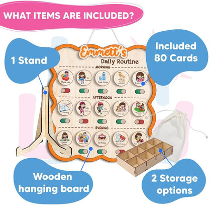 Wooden Daily Routine for Kids, Chore Chart for Toddler, Daily Responsibilities for Kids, Visual Schedule, Morning Bedtime Routine for Girls