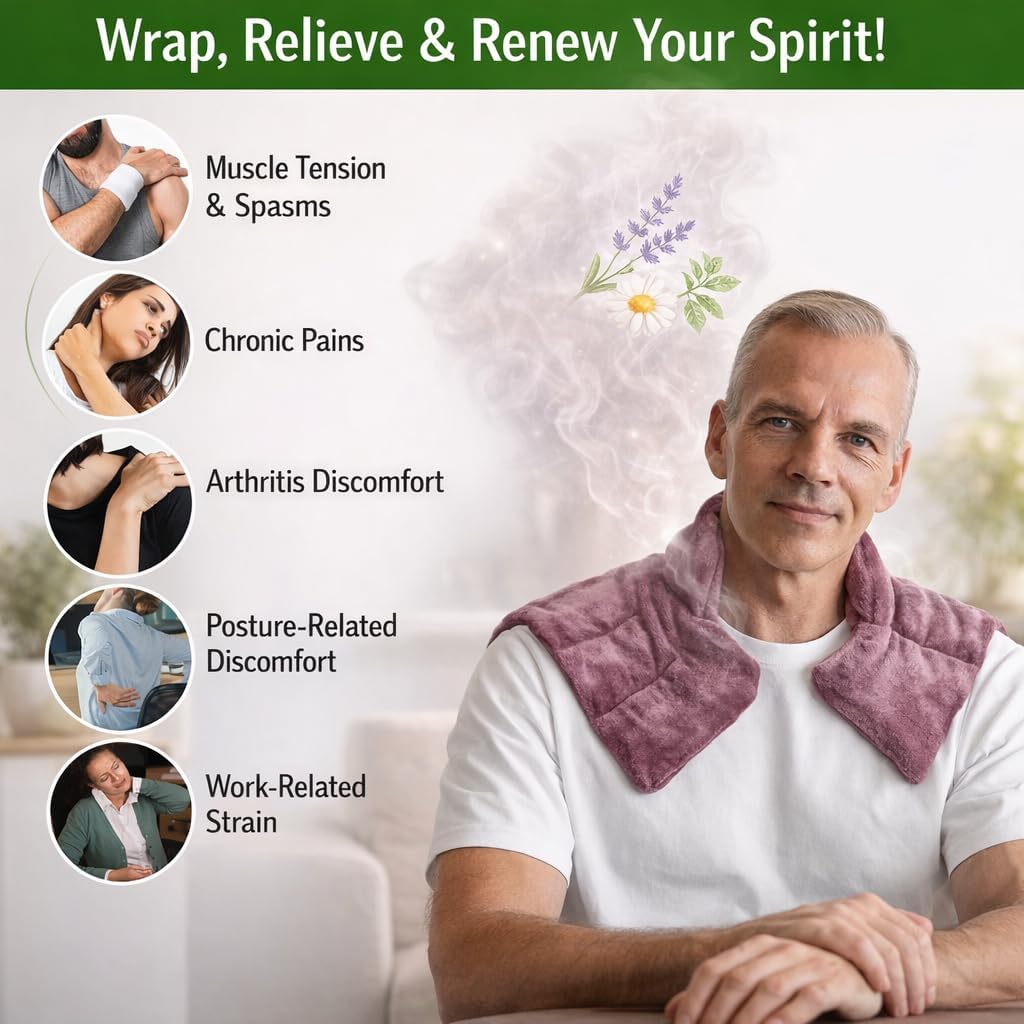 Herbal Concepts Neck Heating Pad & Shoulder Wrap | Microwave Heating Pad with 12 Herbs Aromatherapy| Cordless Heating pad, Blue