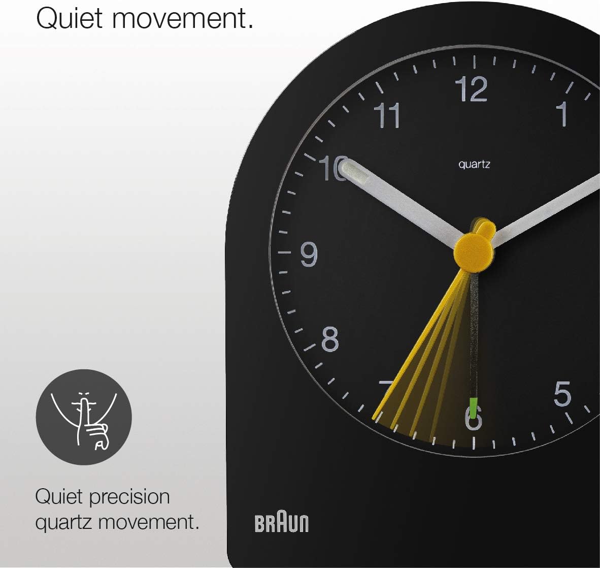 Braun Classic Analogue Alarm Clock with Snooze and Continuous Backlight, Quiet Quartz Movement, Crescendo Beep Alarm in White, Model BC22W.