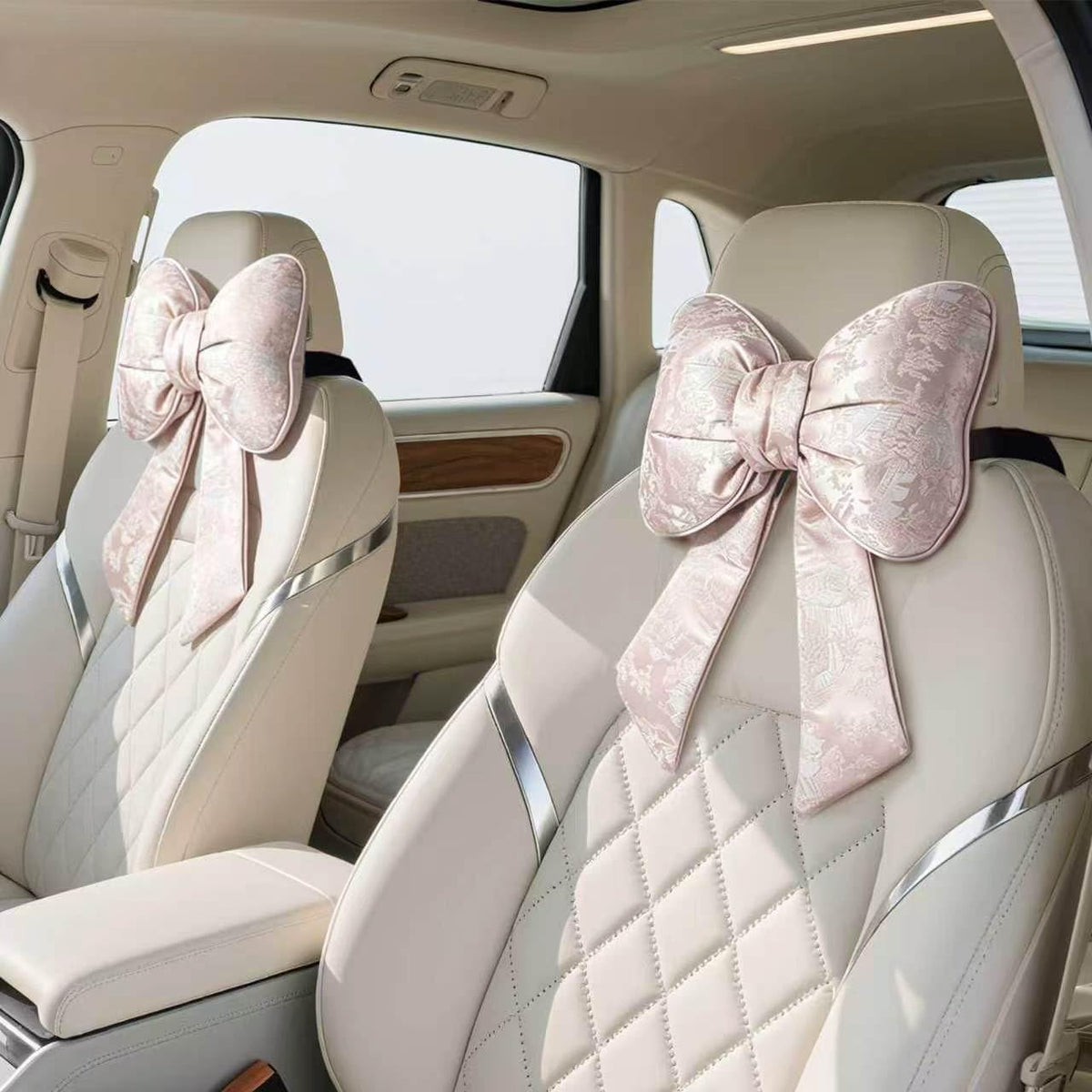 2 Pack Bow Car Headrest Pillows Plush Car Neck Pillows for Travel Driving Office Chair Head Support Cushions, Also Cute Car Decor Accessories (Black)