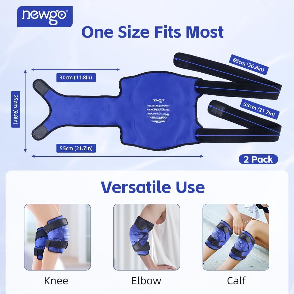 NEWGO Knee Ice Pack Wrap, 360° Full Wrap, Blue | Y-shaped Strap Stays Put, Reusable for Knee Replacement, ACL, Arthritis, Swelling, and Sports Injuries, 21.7" x 9.8"