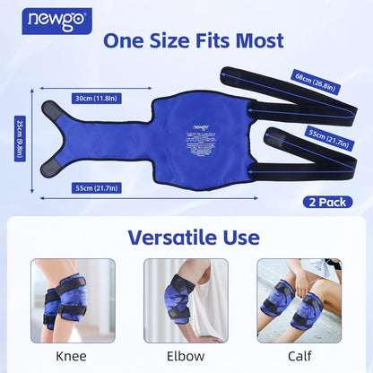 NEWGO Knee Ice Pack Wrap, 360° Full Wrap, Blue | Y-shaped Strap Stays Put, Reusable for Knee Replacement, ACL, Arthritis, Swelling, and Sports Injuries, 21.7" x 9.8"