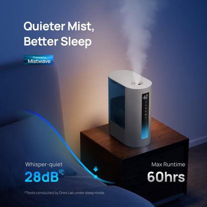 DREO 6L Smart Humidifiers for Bedroom, Warm & Cool Mist for Large Room | 60-Hour Quiet Runtime, 500ML/H Output, Smart Humidity Sensor, Indicator Light, App Control, Works with Alexa & Google, Silver
