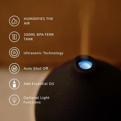 Gooamp 200ML Ceramic Essential Oil Diffuser for Home - Ultrasonic Aromatherapy Diffuser Humidifier with 7 Color LED Lights, Auto Shut-Off, 3 Timers for Bedroom, Office, Yoga, Black