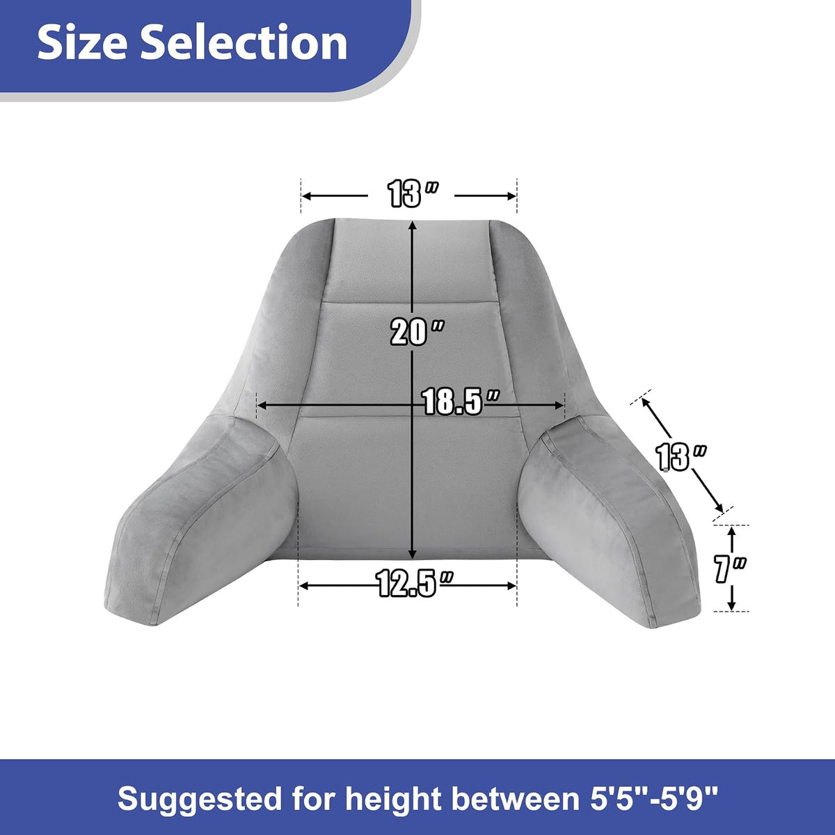 IASEAHK Reading Pillow, Back Pillow for Bed Sitting Up, Light Grey, 18 Inch