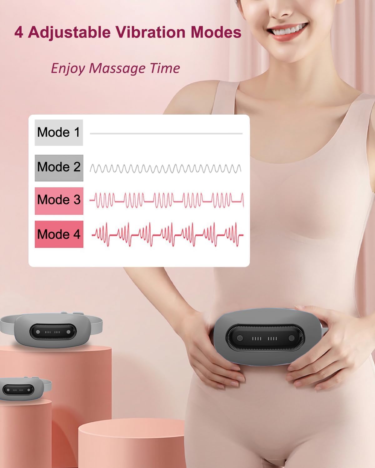 Portable Cordless Menstrual Heating Pad with 4 Heat Levels and 4 Massage Modes,Electric, Fast Large Heating Belly Wrap Belt (Black)