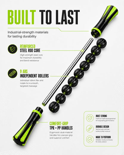 Massage Roller Stick for Muscles Deep Tissue, Portable Muscle Roller with 9 Independent ABS Rollers, 81 Contact Points, Dual-Grip Handles for Gym & Home Use