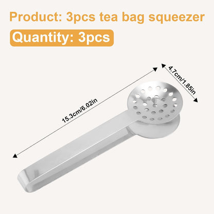 lasuroa 3pcs Tea Bag Squeezer Tongs, Stainless Steel Strainer Spoons Teabag Clips Tool Practical Strainer Tea Accessories (Black, Gold, Silver)
