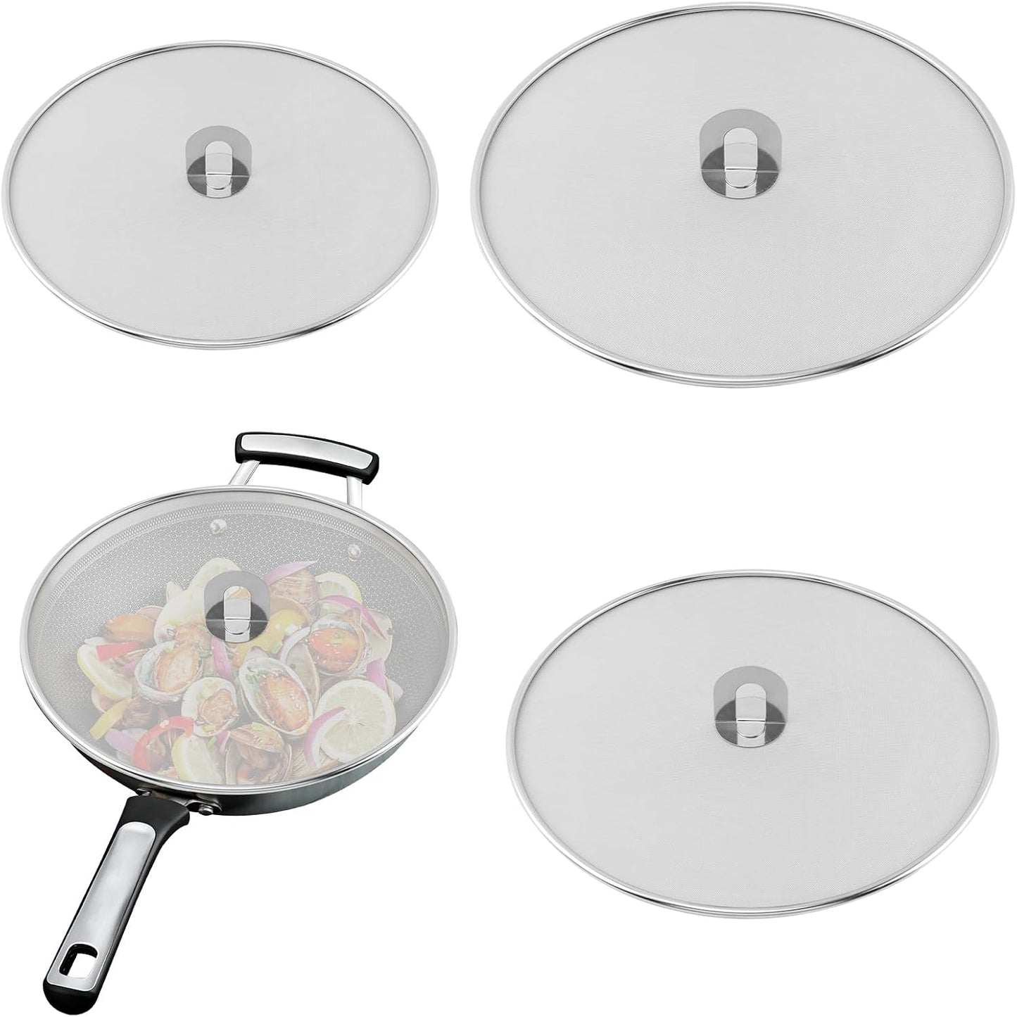 Splatter Screen for Frying Pan, 3 Pack 10, 11.5, 13 Inch | Fine mesh grease splatter guard for frying pans, skillets, woks, and sauté pans
