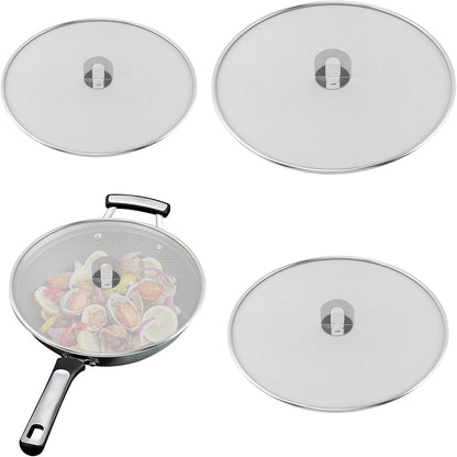 Splatter Screen for Frying Pan, 3 Pack 10, 11.5, 13 Inch | Fine mesh grease splatter guard for frying pans, skillets, woks, and sauté pans
