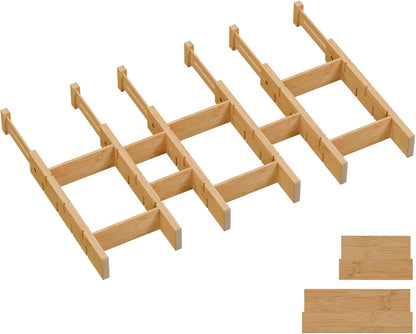 Bamboo Drawer Dividers, Expandable Kitchen Drawer Organizer | Include 6 Dividers, 6 Small Inserts and 6 Medium Inserts for Home, Office, Dressers