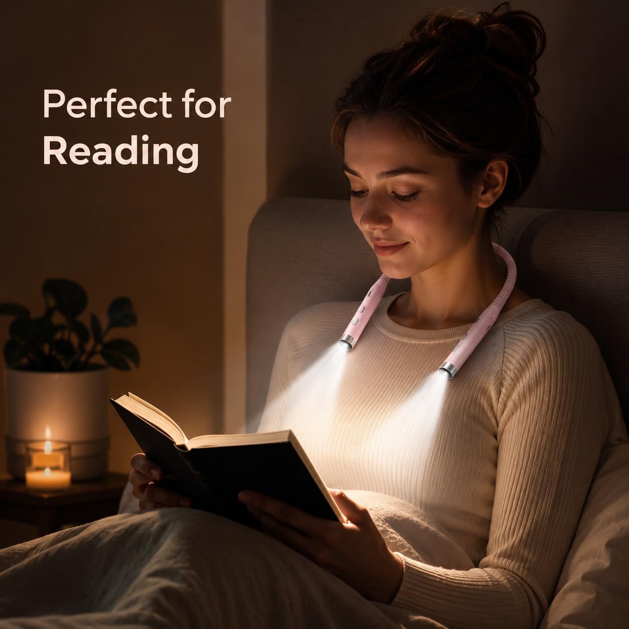Neck Book Light, Black | Reading Lights for Books in Bed, 3-Level Brightness LED, Hands-Free, USB Rechargeable, Long-Lasting, For Reading