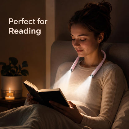 Neck Book Light, Black | Reading Lights for Books in Bed, 3-Level Brightness LED, Hands-Free, USB Rechargeable, Long-Lasting, For Reading