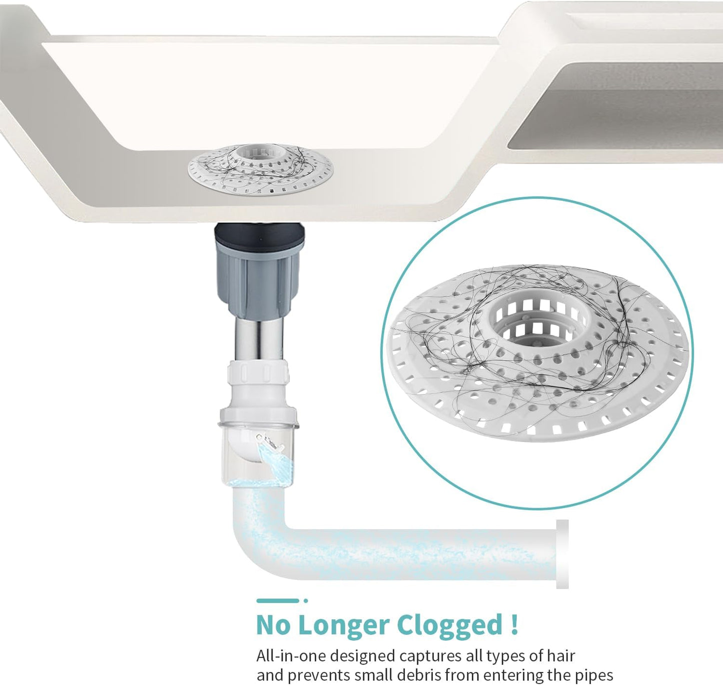 Aluvor Bathtub Drain Hair Catcher,Silicone Tub Hair Catcher Drain Protector | Collapsible Shower Hair Drain Catcher Strainer for 1.48'' to 1.76'' Flat Regular Drains, 3PCS/Grayish-White