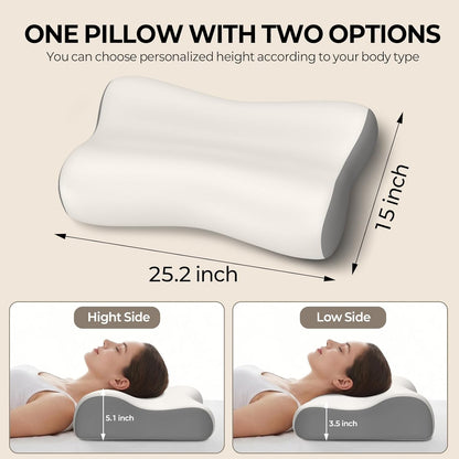 Polovo Cervical Neck Pillow for Pain Relief - Ergonomic Side Sleeper Pillow for Deep Sleep, Contour Memory Foam Pillows for Sleeping Bed Pillow for Side Back Stomach Sleepers(Grey)