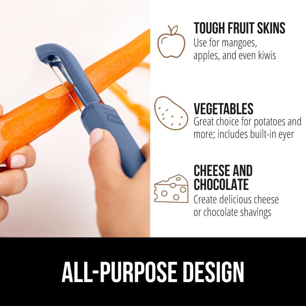 GORILLA GRIP® Patented BPA-Free Vegetable Peeler, Extra Sharp Swivel Stainless Steel Blades with Guard, Comfortable Soft Handle, Easily Peel Carrots Fruit, Potato Eye Remover, Washer Safe Turquoise