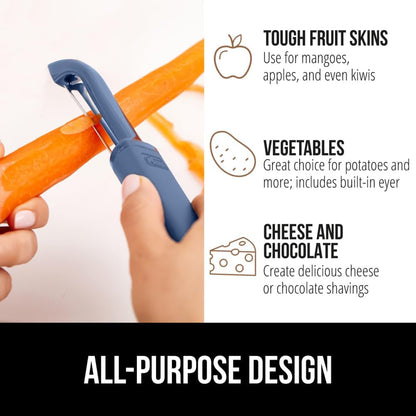 GORILLA GRIP® Patented BPA-Free Vegetable Peeler, Extra Sharp Swivel Stainless Steel Blades with Guard, Comfortable Soft Handle, Easily Peel Carrots Fruit, Potato Eye Remover, Washer Safe Turquoise